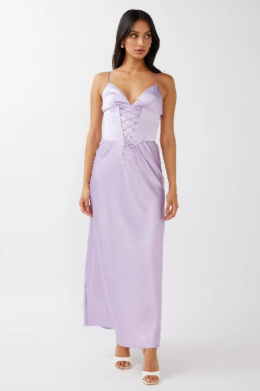 Maxi Women Dress with Floral Print for a Bohemian VibeDowntown Cami Strap Corset Waist Dress Lilac