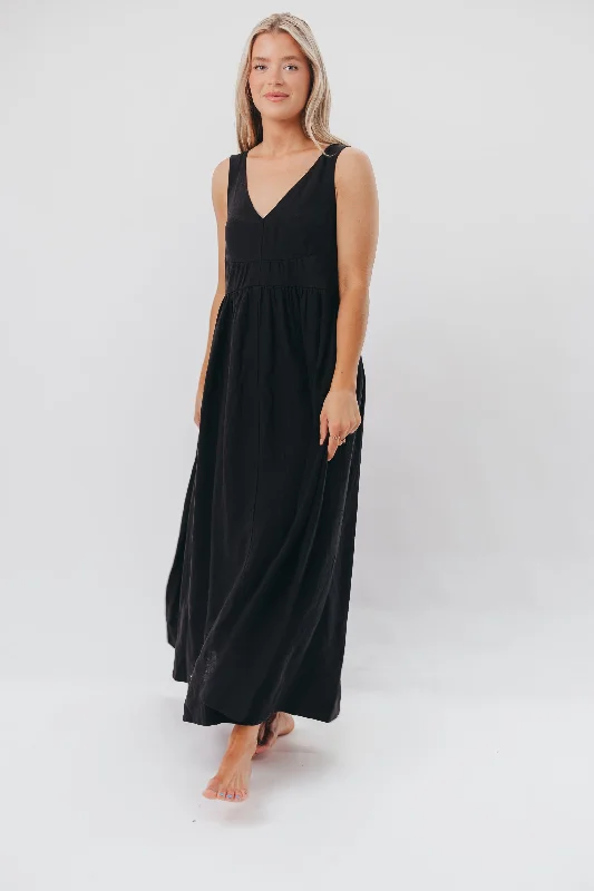 Mermaid - Style Women Dress with a Fitted Silhouette for Special OccasionsEleonie 100% Linen Maxi Dress in Black Mermaid - Style Women Dress with a Fitted Silhouette for Special OccasionsEleonie 100% Linen Maxi Dress in Black