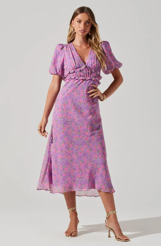 Printed Abstract Women Dress for a Modern and Artistic AppealEsperanza Floral Puff Sleeve Midi Dress Printed Abstract Women Dress for a Modern and Artistic AppealEsperanza Floral Puff Sleeve Midi Dress