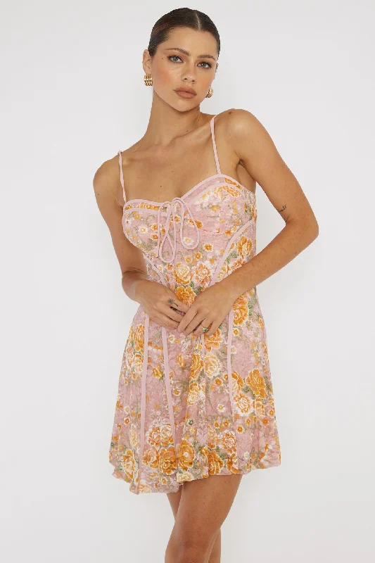 Plus Size Women Dress with a Flattering A - Line Cut for Comfort and StyleFind Your Way Lace Piping Mini Dress Pink Plus Size Women Dress with a Flattering A - Line Cut for Comfort and StyleFind Your Way Lace Piping Mini Dress Pink