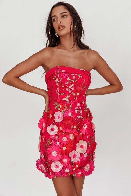 Lace - Embellished Women Dress for an Elegant and Sophisticated AppearanceFlora Day Strapless Floral Embellished Mini Dress Fuchsia Lace - Embellished Women Dress for an Elegant and Sophisticated AppearanceFlora Day Strapless Floral Embellished Mini Dress Fuchsia