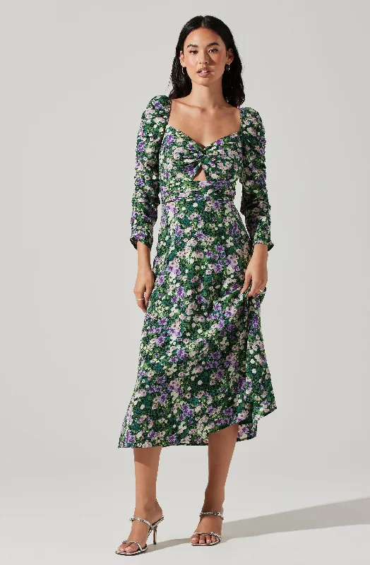 Wrap - Style Women Dress with Adjustable Fit for All Body TypesFloral Long Sleeve Twist Keyhole Front Midi Dress Wrap - Style Women Dress with Adjustable Fit for All Body TypesFloral Long Sleeve Twist Keyhole Front Midi Dress