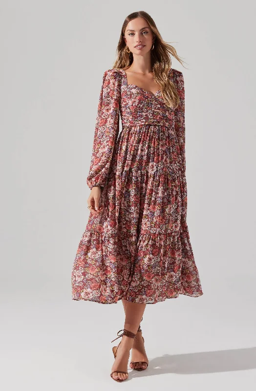 Backless Women Dress for a Sexy and Alluring Look at Evening EventsFloral Pleated Surplice Puff Sleeve Midi Dress Backless Women Dress for a Sexy and Alluring Look at Evening EventsFloral Pleated Surplice Puff Sleeve Midi Dress