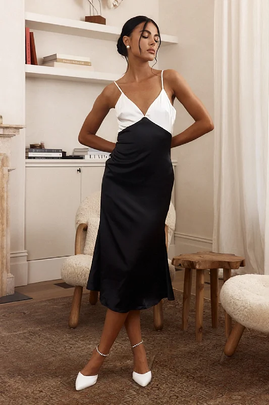 Backless Women Dress for a Sexy and Alluring Look at Evening EventsGlimmer Of Hope Cami Strap Midi Dress Black/White Backless Women Dress for a Sexy and Alluring Look at Evening EventsGlimmer Of Hope Cami Strap Midi Dress Black/White