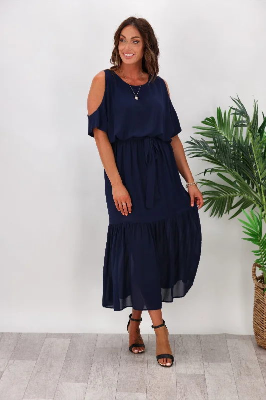 Ball Gown Women Dress with a Full Skirt for a Princess - like LookGloss By Shine On Milan Cold Shoulder Dress Midnight Ball Gown Women Dress with a Full Skirt for a Princess - like LookGloss By Shine On Milan Cold Shoulder Dress Midnight