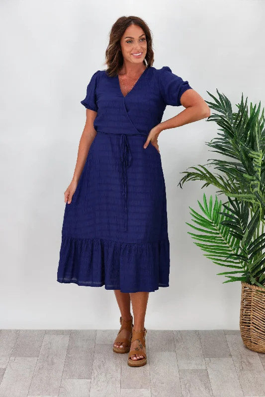 Mini Women Dress with a Short Hem for a Young and Trendy StyleGloss by Shine On Soren Wrap Dress Blue Self Stripe Mini Women Dress with a Short Hem for a Young and Trendy StyleGloss by Shine On Soren Wrap Dress Blue Self Stripe