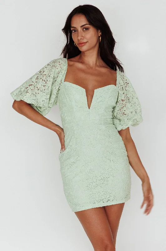 Backless Women Dress for a Sexy and Alluring Look at Evening EventsGood Vibes Puff Sleeve Deep V-Neckline Lace Mini Dress Sage Backless Women Dress for a Sexy and Alluring Look at Evening EventsGood Vibes Puff Sleeve Deep V-Neckline Lace Mini Dress Sage
