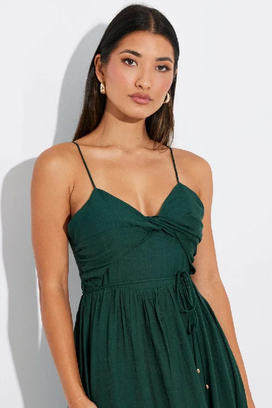 Green Twist Front Detail Maxi Dress