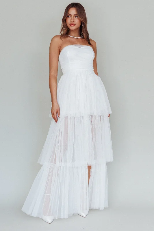 Plus Size Women Dress with a Flattering A - Line Cut for Comfort and StyleHaeven Tiered Strapless Maxi Dress White Plus Size Women Dress with a Flattering A - Line Cut for Comfort and StyleHaeven Tiered Strapless Maxi Dress White