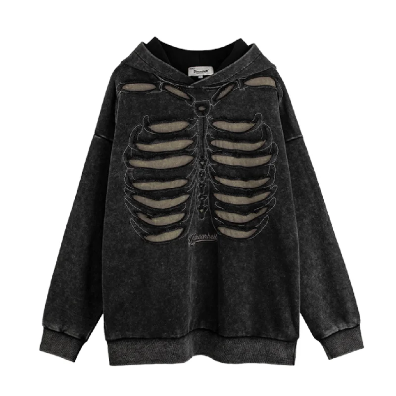 Women's fleece - lined hoodie with thumbholes for warmth in winterHigh Street Skeleton Washed Hoodie Women's fleece - lined hoodie with thumbholes for warmth in winterHigh Street Skeleton Washed Hoodie