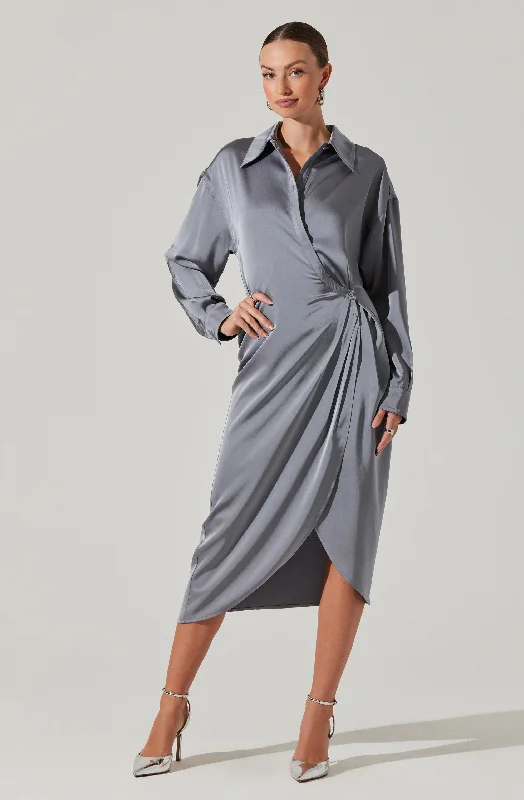 Ball Gown Women Dress with a Full Skirt for a Princess - like LookIra Satin Wrap Shirt Dress Ball Gown Women Dress with a Full Skirt for a Princess - like LookIra Satin Wrap Shirt Dress
