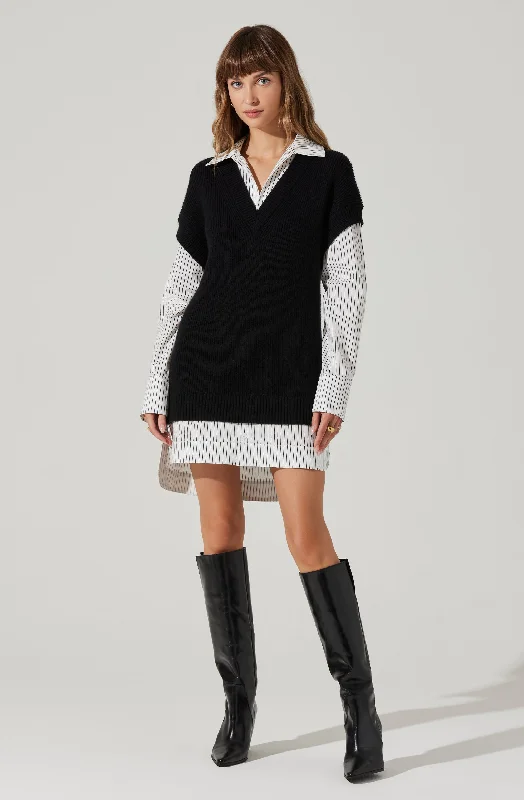 Printed Abstract Women Dress for a Modern and Artistic AppealIshilly Layered Sweater Dress Printed Abstract Women Dress for a Modern and Artistic AppealIshilly Layered Sweater Dress