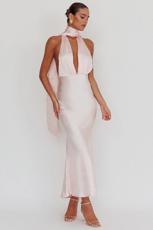 Long - Sleeve Women Dress in Velvet for a Luxurious Winter LookItalia Azure Halterneck Rose Dress Blush Long - Sleeve Women Dress in Velvet for a Luxurious Winter LookItalia Azure Halterneck Rose Dress Blush