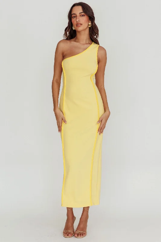 Strapless Women Dress with a Built - in Bra for Comfort and SupportIvanka One Shoulder Piping Dress Yellow Strapless Women Dress with a Built - in Bra for Comfort and SupportIvanka One Shoulder Piping Dress Yellow