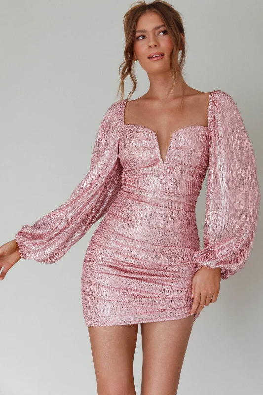 Plus Size Women Dress with a Flattering A - Line Cut for Comfort and StyleJayde Balloon Sleeve Sequin Mini Dress Mauve Plus Size Women Dress with a Flattering A - Line Cut for Comfort and StyleJayde Balloon Sleeve Sequin Mini Dress Mauve