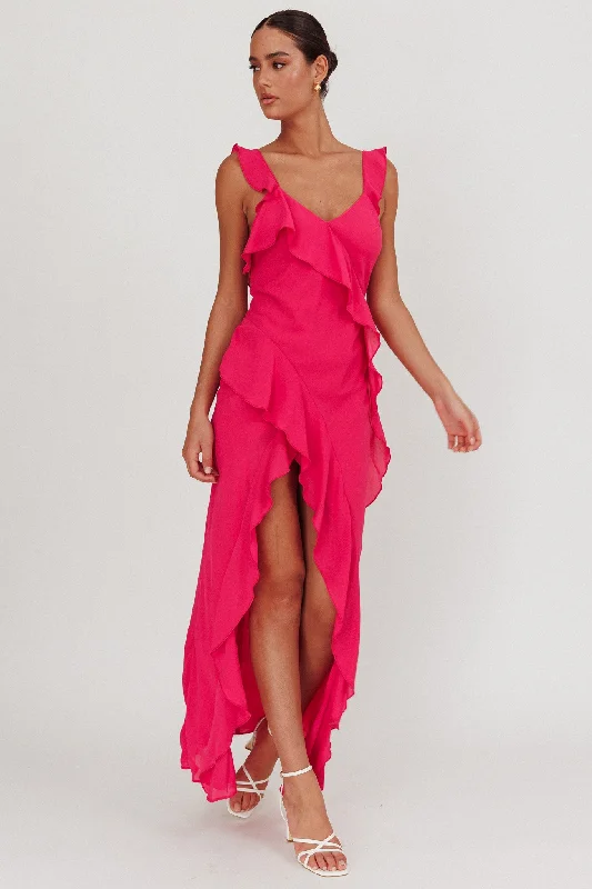 Lace - Embellished Women Dress for an Elegant and Sophisticated AppearanceJoyride Ruffle Maxi Dress Magenta
