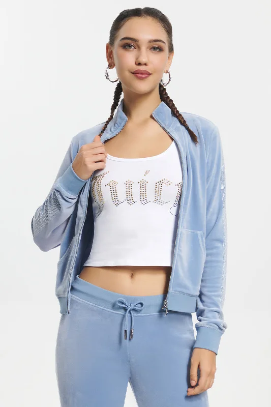 Women's cropped sweatshirt with a lace - trimmed hem for a romantic lookOmbre Bling Cropped Velour Track Jacket Women's cropped sweatshirt with a lace - trimmed hem for a romantic lookOmbre Bling Cropped Velour Track Jacket