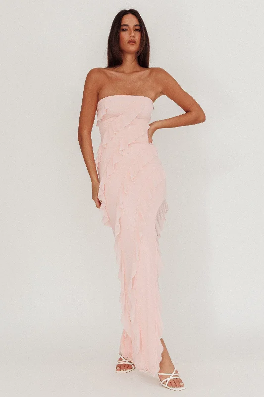 Sheath Women Dress with a Tailored Fit for a Professional LookJust Friends Strapless Ruffle Maxi Dress Light Pink Sheath Women Dress with a Tailored Fit for a Professional LookJust Friends Strapless Ruffle Maxi Dress Light Pink