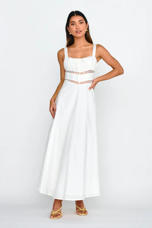 Printed Abstract Women Dress for a Modern and Artistic AppealKasiah Lace Trim Maxi Dress White Printed Abstract Women Dress for a Modern and Artistic AppealKasiah Lace Trim Maxi Dress White