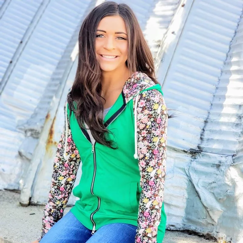 Women's hoodie with a detachable hood for customizable stylingKelly Floral Full Zip