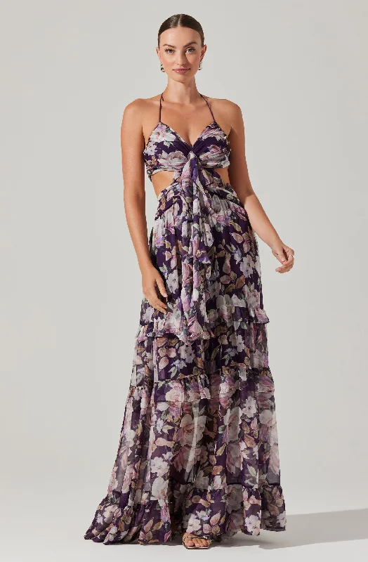 Sleeveless Women Dress in Bright Colors for Summer PartiesKitsune Floral Maxi Dress