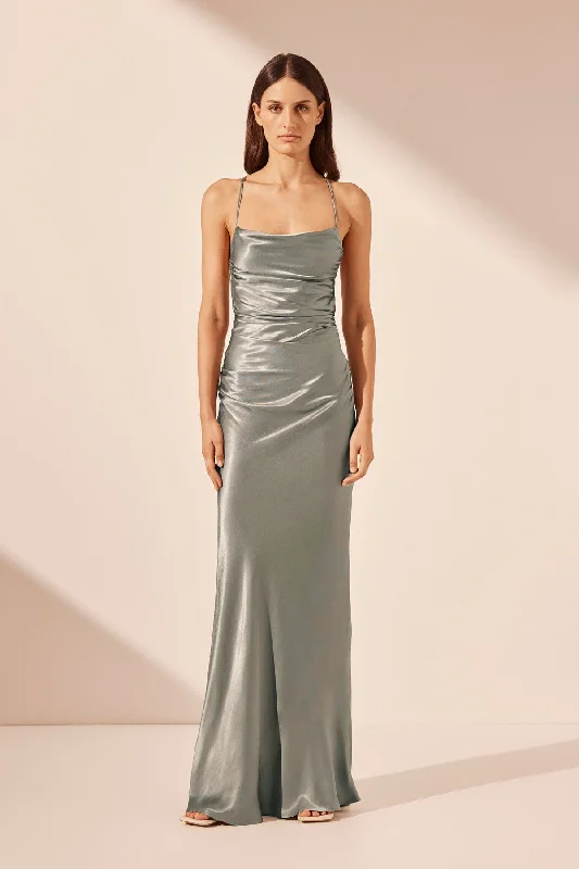 Plus Size Women Dress with a Flattering A - Line Cut for Comfort and StyleLA LUNE LACE BACK MAXI DRESS - SAGE Plus Size Women Dress with a Flattering A - Line Cut for Comfort and StyleLA LUNE LACE BACK MAXI DRESS - SAGE
