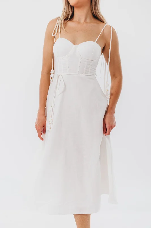 Lace - Embellished Women Dress for an Elegant and Sophisticated AppearanceNorma Jean Bustier-Style Midi Dress in White Lace - Embellished Women Dress for an Elegant and Sophisticated AppearanceNorma Jean Bustier-Style Midi Dress in White
