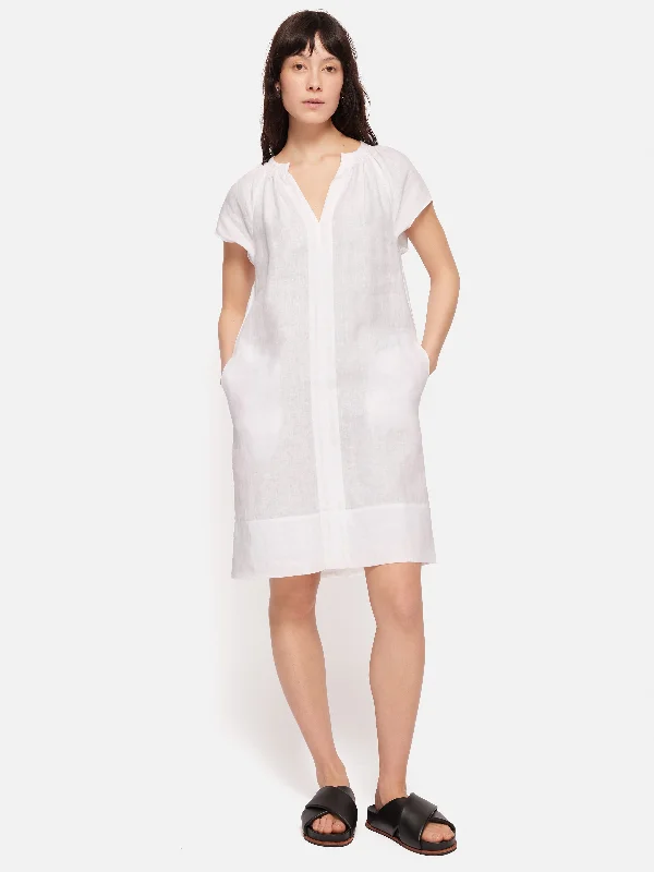 Linen Smocked T-shirt Dress | White