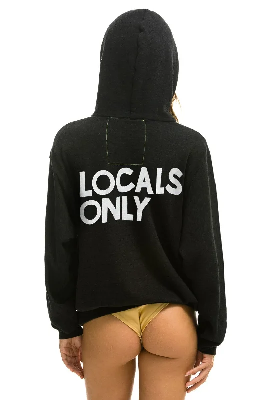 Women's zip - front sweatshirt with contrast stitching for a sporty aestheticLOCALS ONLY HOODIE - BLACK Women's zip - front sweatshirt with contrast stitching for a sporty aestheticLOCALS ONLY HOODIE - BLACK