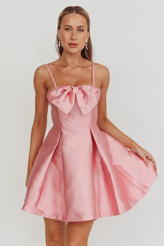 Backless Women Dress for a Sexy and Alluring Look at Evening EventsLove Talk Flared Bow Mini Dress Pink Backless Women Dress for a Sexy and Alluring Look at Evening EventsLove Talk Flared Bow Mini Dress Pink