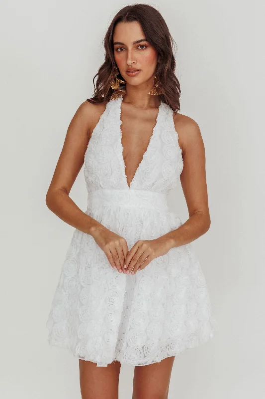 Little Black Women Dress with Sequins for a Glamorous Night OutLovelle Halter Neck Rosette Mini Dress White Little Black Women Dress with Sequins for a Glamorous Night OutLovelle Halter Neck Rosette Mini Dress White