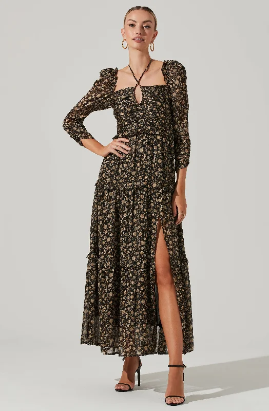 Ruffled Women Dress with Multiple Layers for a Playful and Girly StyleLovestruck Floral Halter Maxi Dress Ruffled Women Dress with Multiple Layers for a Playful and Girly StyleLovestruck Floral Halter Maxi Dress