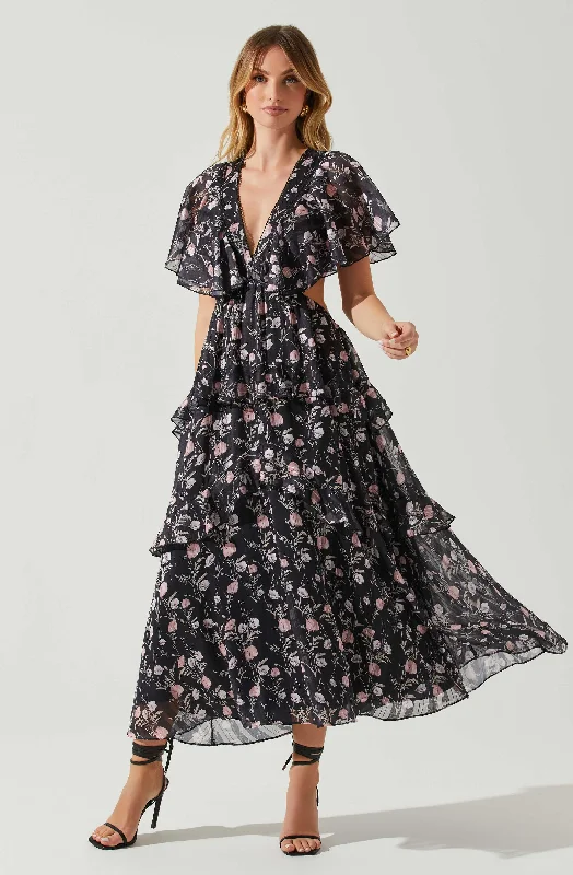 Lace - Embellished Women Dress for an Elegant and Sophisticated AppearanceLucy Flutter Sleeve Floral Cutout Maxi Dress Lace - Embellished Women Dress for an Elegant and Sophisticated AppearanceLucy Flutter Sleeve Floral Cutout Maxi Dress