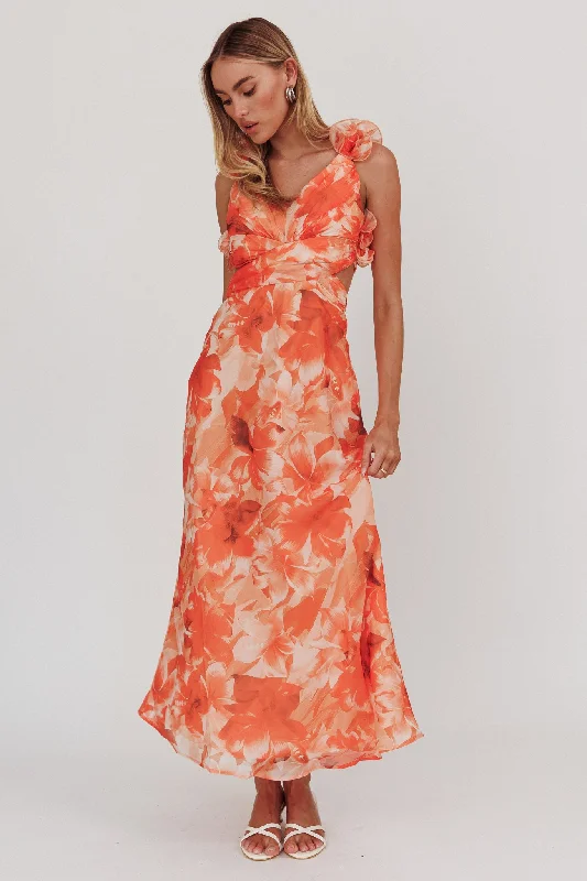 Plus Size Women Dress with a Flattering A - Line Cut for Comfort and StyleMadara Lace-Up Back Maxi Dress Orange Plus Size Women Dress with a Flattering A - Line Cut for Comfort and StyleMadara Lace-Up Back Maxi Dress Orange