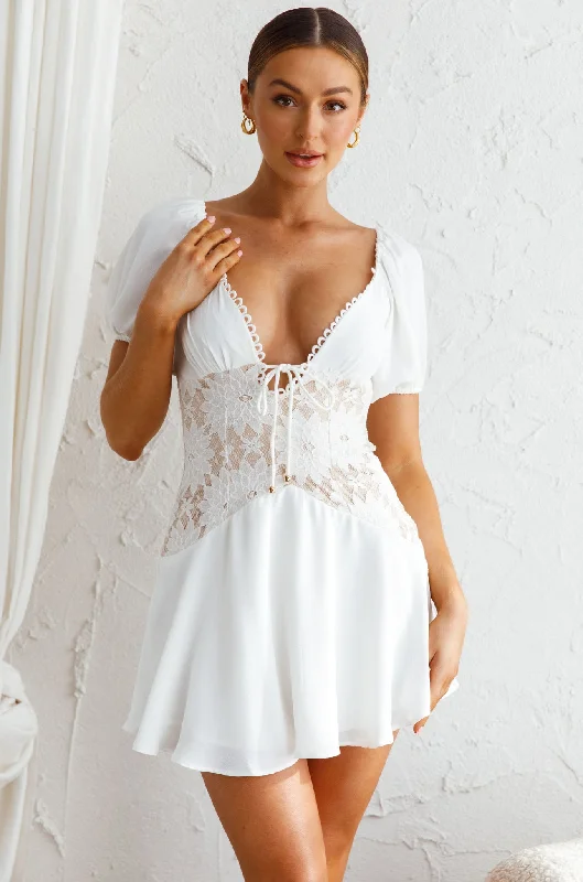 Little Black Women Dress with Sequins for a Glamorous Night OutMielle Lace Bodice Mini Dress White