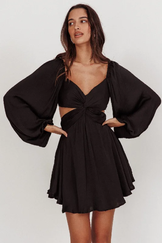 Wrap - Style Women Dress with Adjustable Fit for All Body TypesMiraya Balloon Sleeve Twist Mini Dress Black Wrap - Style Women Dress with Adjustable Fit for All Body TypesMiraya Balloon Sleeve Twist Mini Dress Black