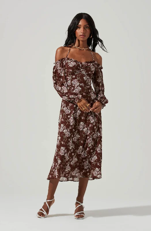 Empire Waist Women Dress to Accentuate the Bust and Conceal the WaistOff Shoulder Long Sleeve Cinched Bust Midi Dress Empire Waist Women Dress to Accentuate the Bust and Conceal the WaistOff Shoulder Long Sleeve Cinched Bust Midi Dress