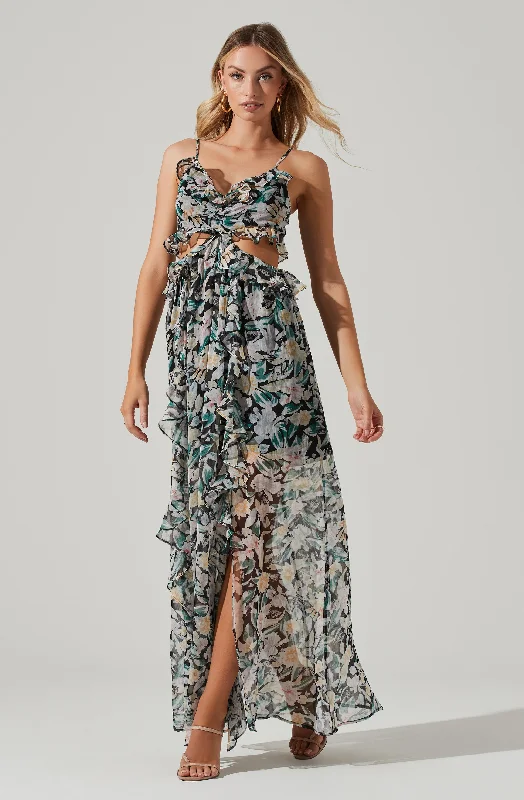 Plus Size Women Dress with a Flattering A - Line Cut for Comfort and StylePalace Floral Cutout Ruffle Maxi Dress Plus Size Women Dress with a Flattering A - Line Cut for Comfort and StylePalace Floral Cutout Ruffle Maxi Dress