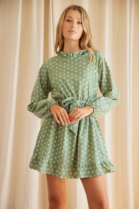 Polka Dot Mini Dress Long Sleeve