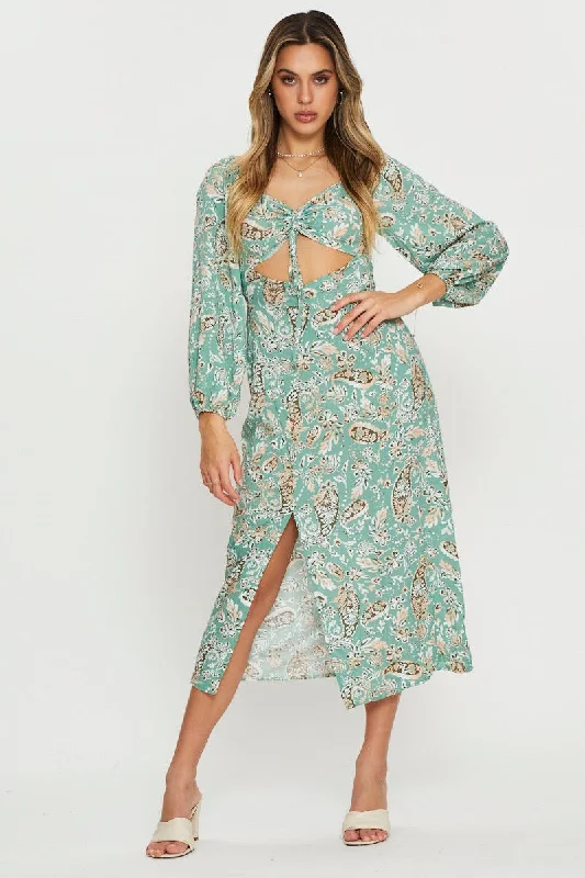 Print Midi Dress Long Sleeve