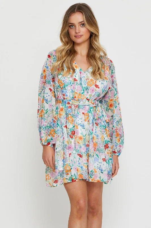 Print Mini Dress Long Sleeve