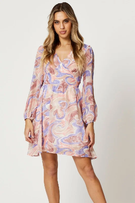 Print Mini Dress Long Sleeve