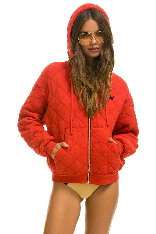 QUILTED ZIP HOODIE RELAXED - RED