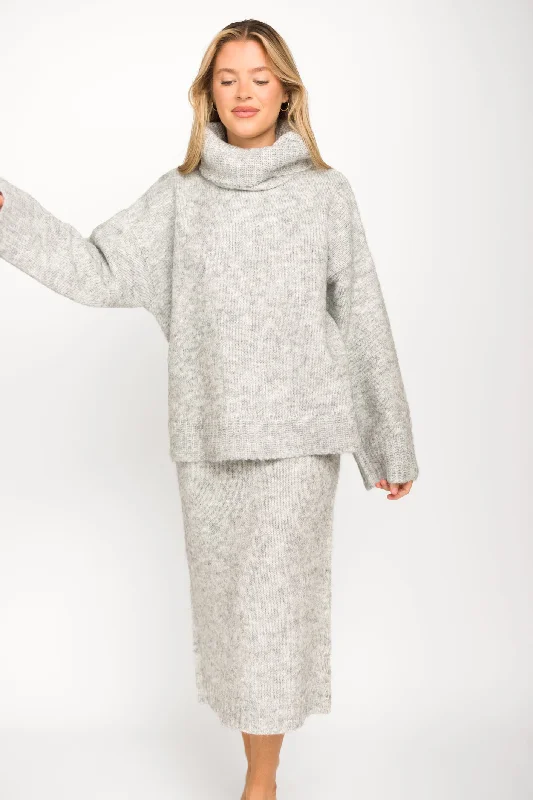 Lace - Embellished Women Dress for an Elegant and Sophisticated AppearanceRobyn Knit Skirt in Heather Grey - Bump Friendly Lace - Embellished Women Dress for an Elegant and Sophisticated AppearanceRobyn Knit Skirt in Heather Grey - Bump Friendly