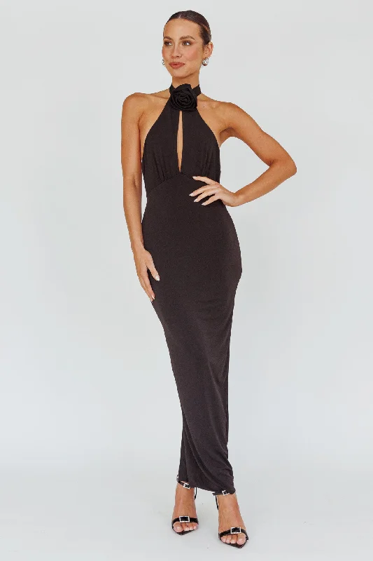 Printed Abstract Women Dress for a Modern and Artistic AppealSimha Rose Halterneck Midi Dress Black Printed Abstract Women Dress for a Modern and Artistic AppealSimha Rose Halterneck Midi Dress Black