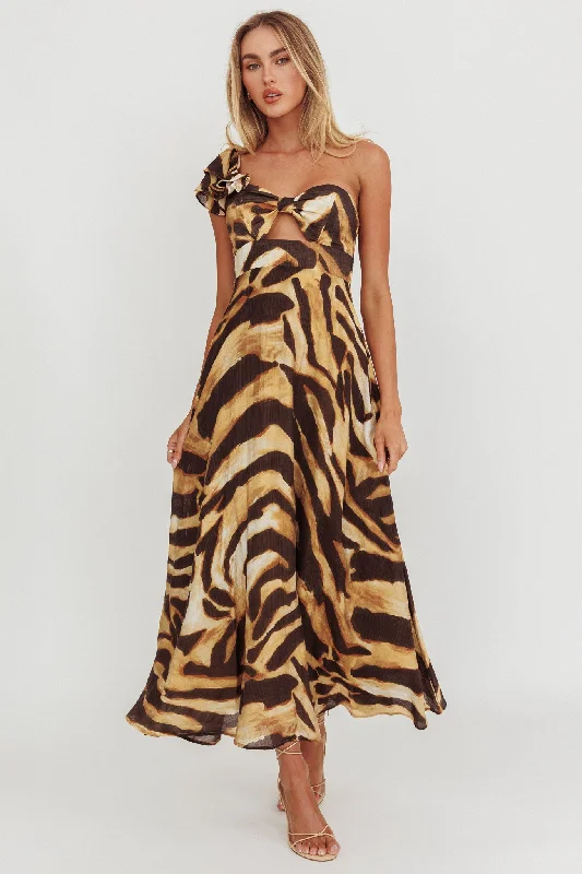 Off - the - Shoulder Women Dress for a Romantic and Feminine LookSkyla One Shoulder Ruffle Maxi Dress Leopard Off - the - Shoulder Women Dress for a Romantic and Feminine LookSkyla One Shoulder Ruffle Maxi Dress Leopard