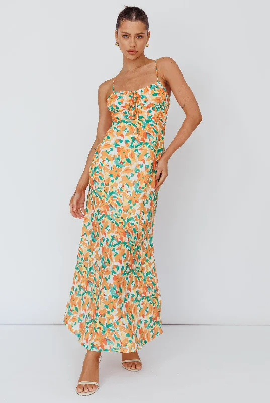 Mermaid - Style Women Dress with a Fitted Silhouette for Special OccasionsSolstice Noon Tied Bust Midi Dress Print Orange Mermaid - Style Women Dress with a Fitted Silhouette for Special OccasionsSolstice Noon Tied Bust Midi Dress Print Orange