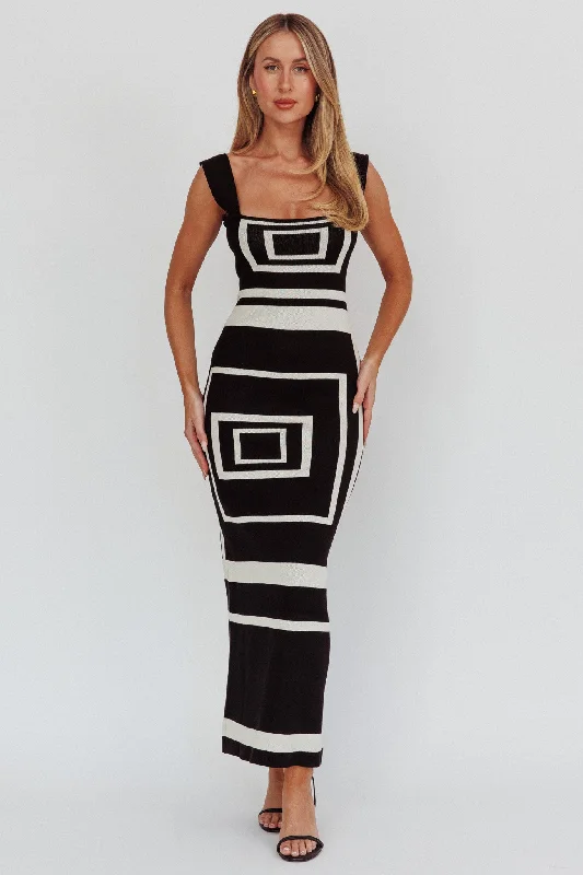 Shift Women Dress with a Simple and Classic Design for Everyday WearStargazing Square Print Knit Maxi Dress Black Shift Women Dress with a Simple and Classic Design for Everyday WearStargazing Square Print Knit Maxi Dress Black