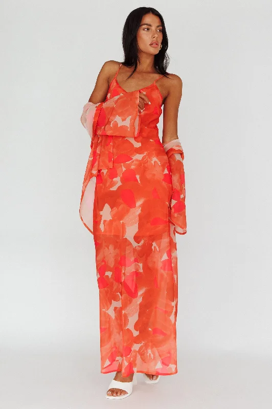 Mermaid - Style Women Dress with a Fitted Silhouette for Special OccasionsStasi Cami Strap Midi Dress Floral Orange Mermaid - Style Women Dress with a Fitted Silhouette for Special OccasionsStasi Cami Strap Midi Dress Floral Orange