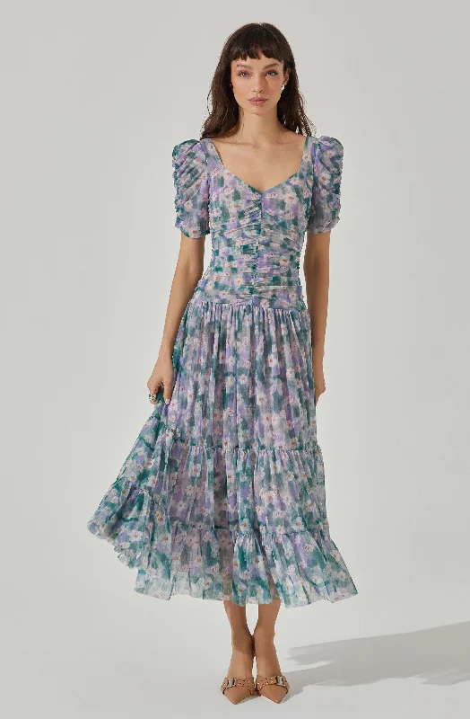 Empire Waist Women Dress to Accentuate the Bust and Conceal the WaistSweetheart Floral Mesh Midi Dress Empire Waist Women Dress to Accentuate the Bust and Conceal the WaistSweetheart Floral Mesh Midi Dress